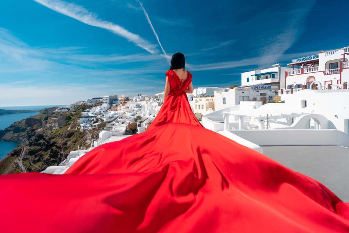 Flying Dress Photoshoot in Santorini: What It Costs and Where to Book