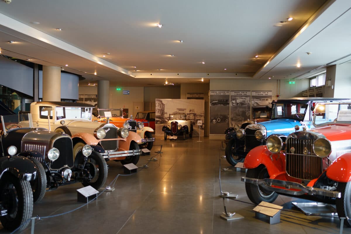 Interior of the Hellenic Motor Museum in Athens showcasing classic vintage cars from around the world.